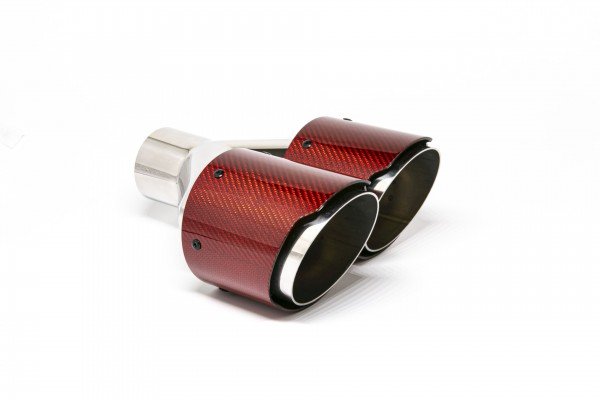 Cola de escape deportivo en look fibra de carbono rojo